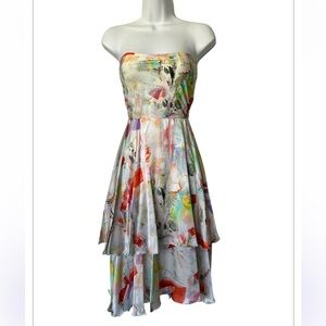 NWT Shan Canada Serena Silk Multicolor Strapless Dress tiered excellent Size 6